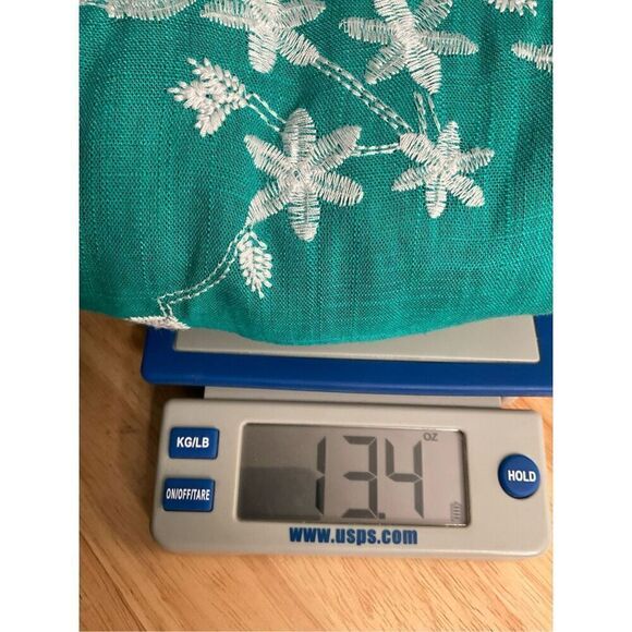 SOFT SURROUNDINGS Green‎ Embroidered Roll Tab Sleeve Tunic Linen  Blouse Sz PS - Picture 11 of 11